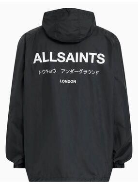 AllSaints Black Underground Coach Windbreaker Hooded Drawstring Jacket Sz M